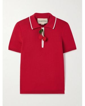 Valentino Garavani Embellished Ribbed Cotton Polo Shirt - Red