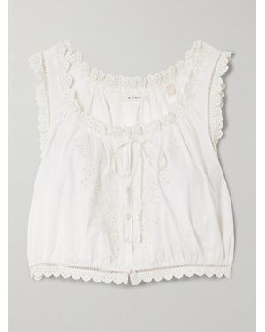 Doen Traveller Cropped Broderie Anglaise Organic Cotton Top - White