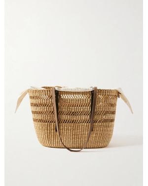 Muuñ Bicro M Leather-Trimmed Woven Straw Tote - Natural