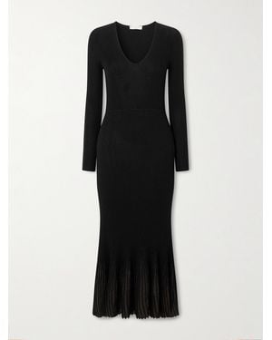 Ulla Johnson Zeda Midikleid Aus Metallic-Rippstrick Mit Falten - Schwarz