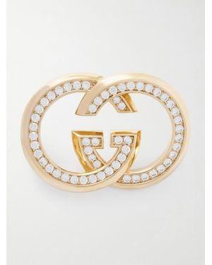 Gucci Tone And Cubic Zirconia Brooch - Natural