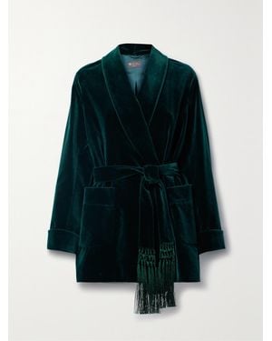 Loro Piana Raniya Belted Macramé-Trimmed Cotton-Blend Velvet Jacket - Blue