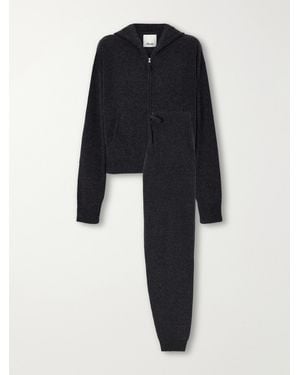 Allude Wool And Cashmere-Blend Hooded Zip-Up Cardigan And Tapered Pants Set - Black