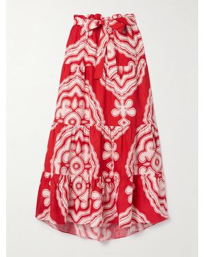 lemlem Sanaa Belted Printed Linen Maxi Skirt - Red