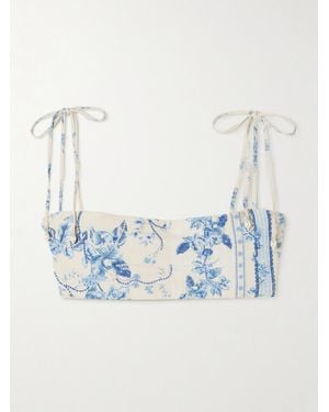Agua Bendita Primavera Bougainvillea Bikini-Oberteil Aus Recyceltem Stretch-Material Mit Blumenprint Und Kunstperlen - Blau