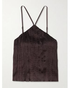 STAUD Akari Plissé-Satin Top - Brown