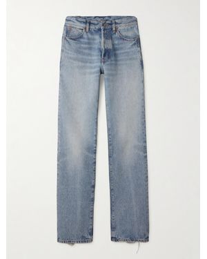 Saint Laurent Nico Distressed Mid-Rise Straight-Leg Jeans - Blue