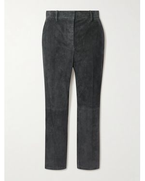 JOSEPH Coleman Stretch-Suede Slim-Leg Pants - Gray