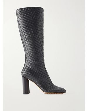 Bottega Veneta Cherry 90 Intrecciato Leather Knee Boots - Black