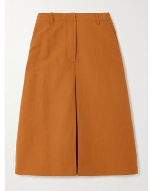Dries Van Noten Pleated Wool-Blend Twill Midi Skirt - Orange