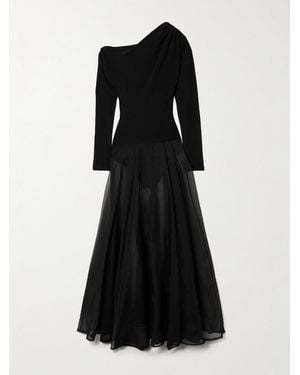 Esse Studios Aire Twist Asymmetric Cutout Stretch-Knit And Silk-Organza Maxi Dress - Black