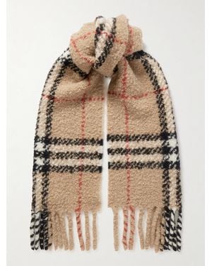 Burberry Fringed Checked Alpaca And Wool-Blend Bouclé Scarf - Natural