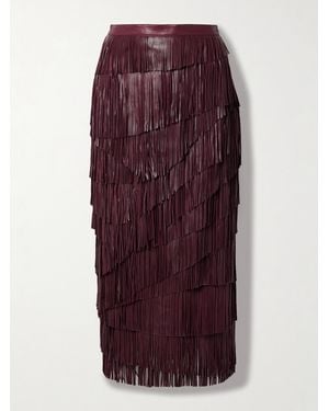 Ulla Johnson Therese Tiered Fringed Leather Midi Skirt - Purple