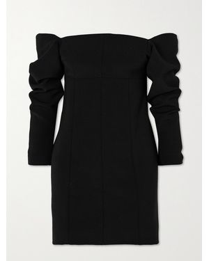 LIBEROWE Net Sustain Off-The-Shoulder Gathered Wool Mini Dress - Black