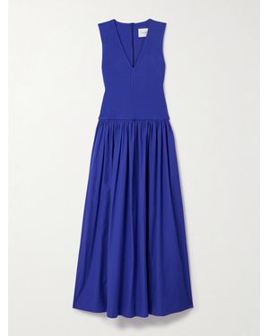 Esse Studios Maxikleid Aus Stretch-Strick Und Biobaumwollpopeline Mit Raffung - Blau
