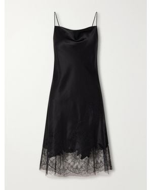 Carine Gilson Lace-Trimmed Silk-Satin Midi Dress - Black