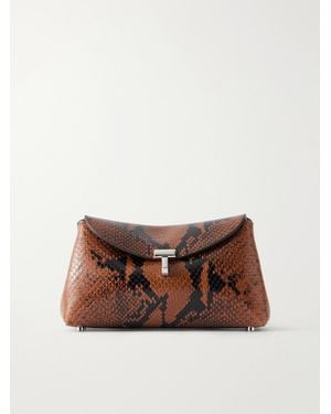 TOTEME T-Lock Mini Snake-Effect Leather Clutch - Brown