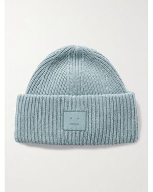 Acne Studios Appliquéd Ribbed Wool And Yak Hair-Blend Beanie - Blue