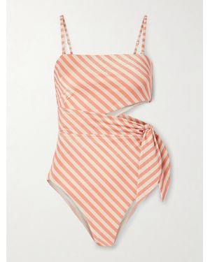 Zimmermann Cascadian Cutout Tie-Detailed Striped Metallic Recycled Swimsuit - Pink