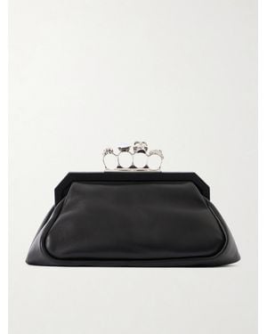 McQueen Knuckle Skull Four Ring-Embellished Leather Clutch - Black
