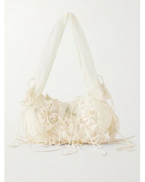 PAULINE DUJANCOURT Diamond Lace-Trimmed Crocheted Shoulder Bag - Natural