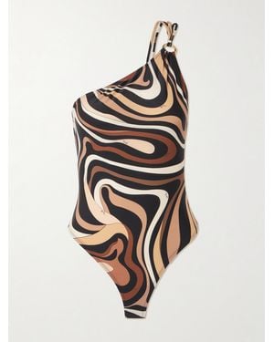 PUCCI Marmo Embellished One-Shoulder Printed Swimsuit - White