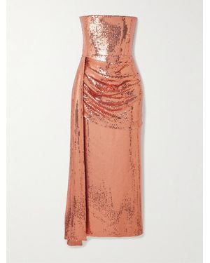 Alex Perry Asymmetric Draped Sequined Mesh Dress - Orange