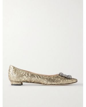Manolo Blahnik Emilia Wickstead Hangisi Crystal-Embellished Metallic Jacquard Ballet Flats - Natural