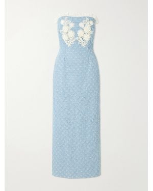 Rodarte Appliquéd Sequin-Embellished Lace-Trimmed Denim Midi Dress - Blue