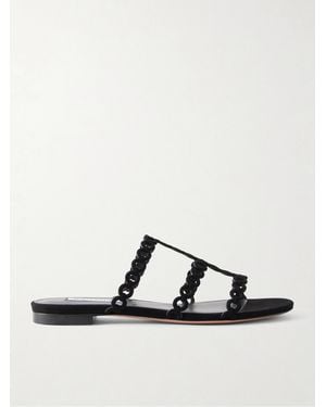 Aquazzura Infinity Chain Perforated Suede Flats - Black