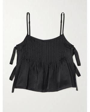 R13 Cropped Tie-Detailed Pintucked Silk-Charmeuse Camisole - Black