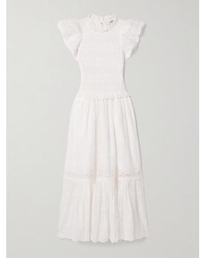 Sea Veronique Shirred Broderie Anglaise Cotton-Voile Midi Dress - White