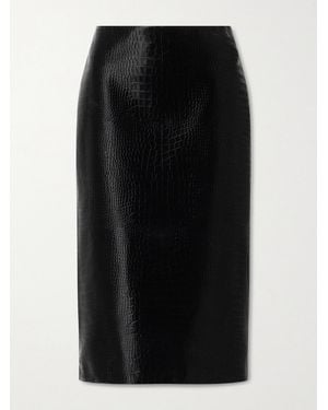 Gucci Croc-Effect Leather Midi Skirt - Black