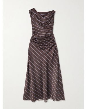 STAUD Phare Draped Striped Stretch-Silk Midi Dress - Purple