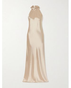Galvan London Sienna Satin Halterneck Gown - Natural