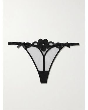 Agent Provocateur Daysi Bow-Detailed Embroidered Tulle Thong - Black