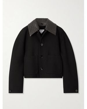 Bottega Veneta Veste Convertible En Coton Mélangé À Finitions En Cuir Intrecciato - Noir