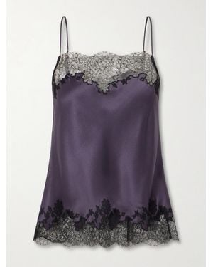Carine Gilson Lace-Trimmed Silk-Satin Camisole - Purple