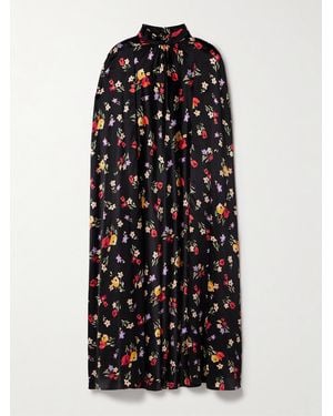 Rodarte Cape-Effect Printed Silk-Charmeuse Midi Dress - Black