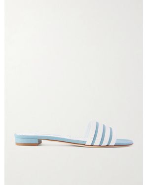 Manolo Blahnik Kenitra 10 Pantoletten Aus Leder Und Canvas - Blau