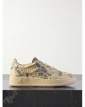 Autry Super Vintage Distressed Snake-Effect Leather Trainers - Natural