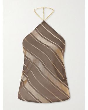 Stella McCartney Striped Open-Back Satin Tank - Brown