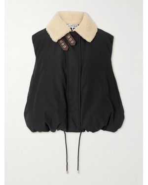 Loewe Shearling-Trimmed Padded Cotton-Blend Shell Vest - Black