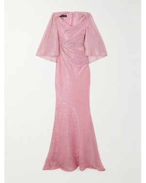 Talbot Runhof Cape-Effect Metallic Voile Gown - Pink
