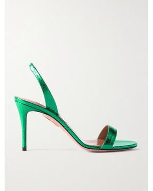 Aquazzura So Nude 85 Metallic Snake-Effect Leather Slingback Sandals - Green