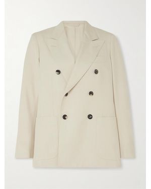 Loro Piana Double-Breasted Silk-Dupioni Blazer - Natural