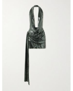 Alex Perry Draped Sequined Mesh Halterneck Mini Dress - Green
