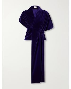 Colleen Allen Draped Cotton-Velvet Blouse - Blue