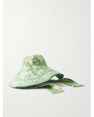 ALÉMAIS Sara Embroidered Printed Linen Sunhat - Green