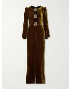 Saloni Camille Cutout Embellished Velvet Jumpsuit - Brown